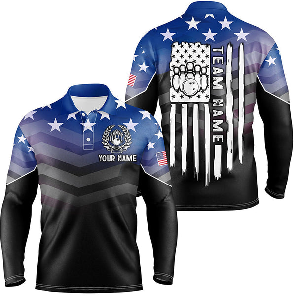 Mens bowling Polo, Quarter zip shirts Custom American flag patriotic bowling team league jerseys NQS8096