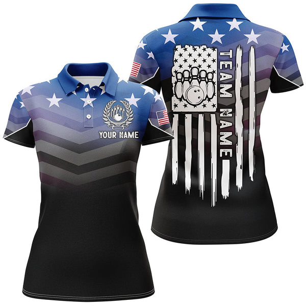 Womens bowling Polo, Quarter zip shirts Custom American flag patriotic bowling team league jerseys NQS8096
