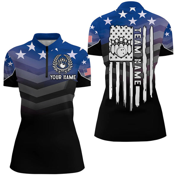 Womens bowling Polo, Quarter zip shirts Custom American flag patriotic bowling team league jerseys NQS8096