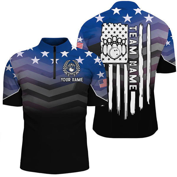 Mens bowling Polo, Quarter zip shirts Custom American flag patriotic bowling team league jerseys NQS8096