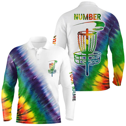 Mens disc golf polo shirts with colorful rainbow tie die disc golf basket custom men disc golf apparel NQS6202