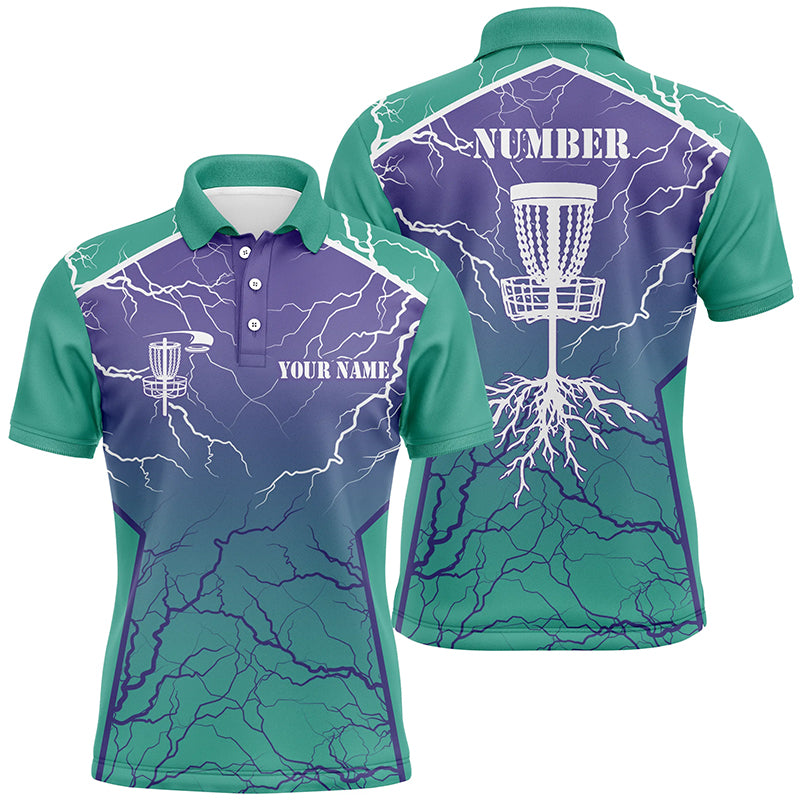 Mens Disc golf polo shirts lightning thunder custom disc golf jerseys, frisbee golf shirt | Turquoise NQS6682