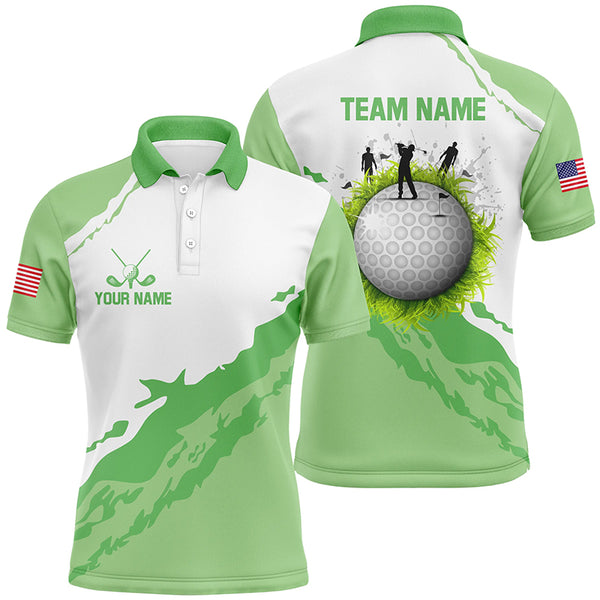 Green and white Mens golf polo shirts custom team golf jerseys, golf attire for men NQS6687