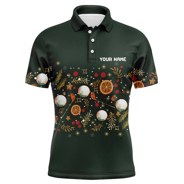 Funny Mens golf polo shirt custom Green Christmas golf pattern, christmas golf attire for men NQS8782