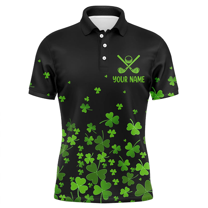 Mens golf polo shirts custom green clover St Patrick's Day black pattern golf polos shirt for men NQS7183