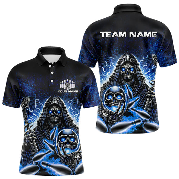 Personalized Skull Bowling Shirt For Men Custom Team Name Lightning Thunder Bowler Jerseys | Blue NQS9747