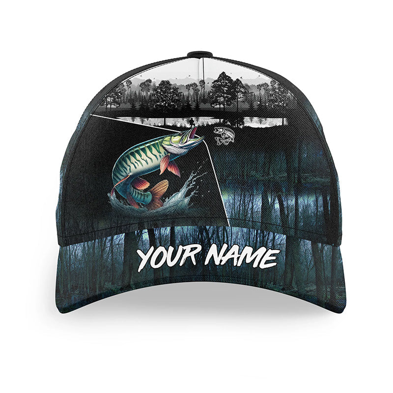 Musky fishing blue camo Custom name fishing hat, Muskie fishing hat cap for fisherman NQS5804