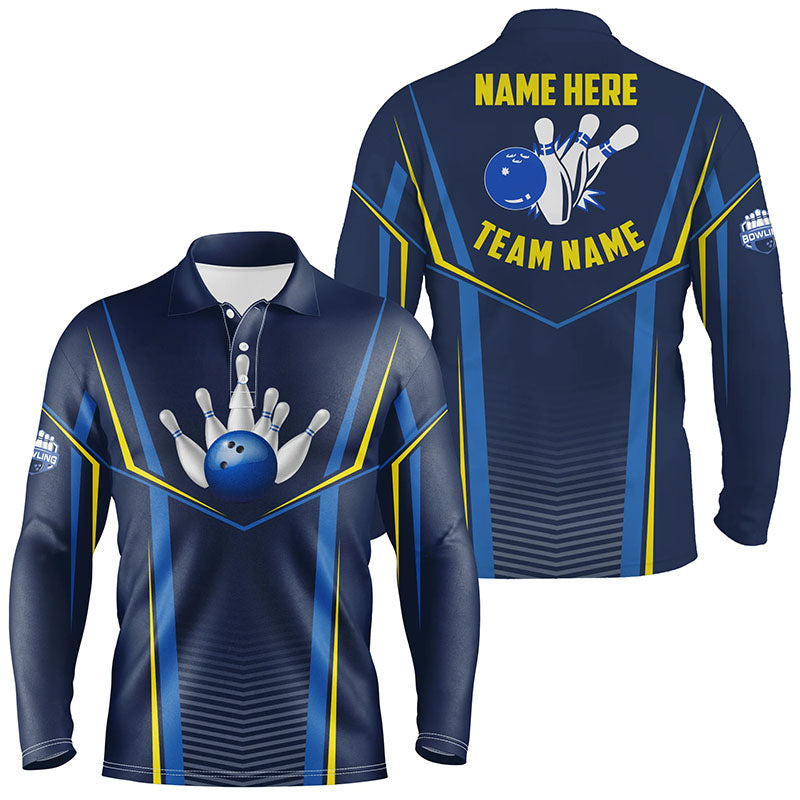 Bowling polo shirts for men custom name,team name bowling ball pins, Bowling Team League Shirt | Blue NQS6210