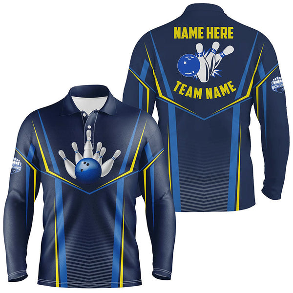 Bowling polo shirts for men custom name,team name bowling ball pins, Bowling Team League Shirt | Blue NQS6210