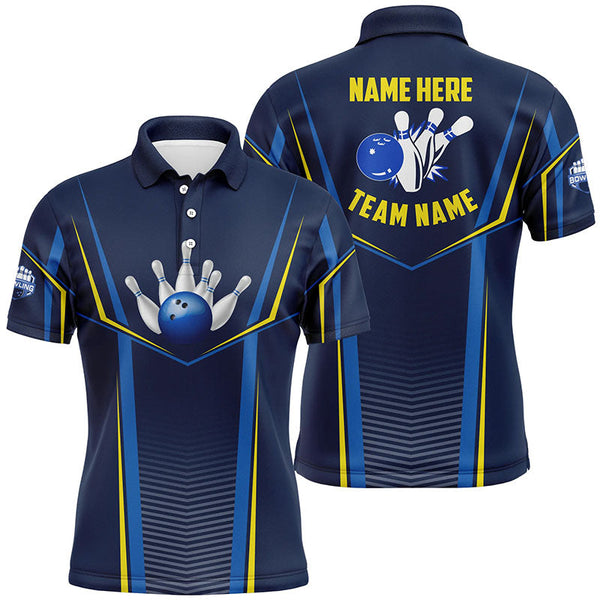 Bowling polo shirts for men custom name,team name bowling ball pins, Bowling Team League Shirt | Blue NQS6210