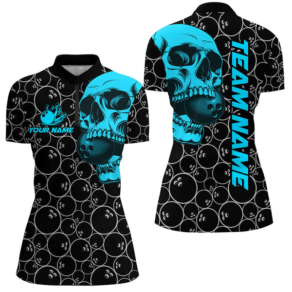 Black Bowling camo Turquoise Skull bowling shirt for women custom bowling team jersey gifts for bowler NQS9013