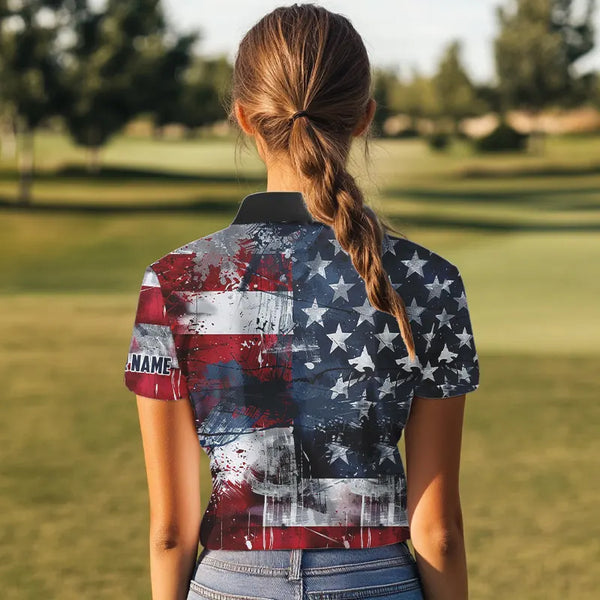Personalized Polo golf shirts for Women custom grunge American Flag patriotic Ladies golf wears NQS9433