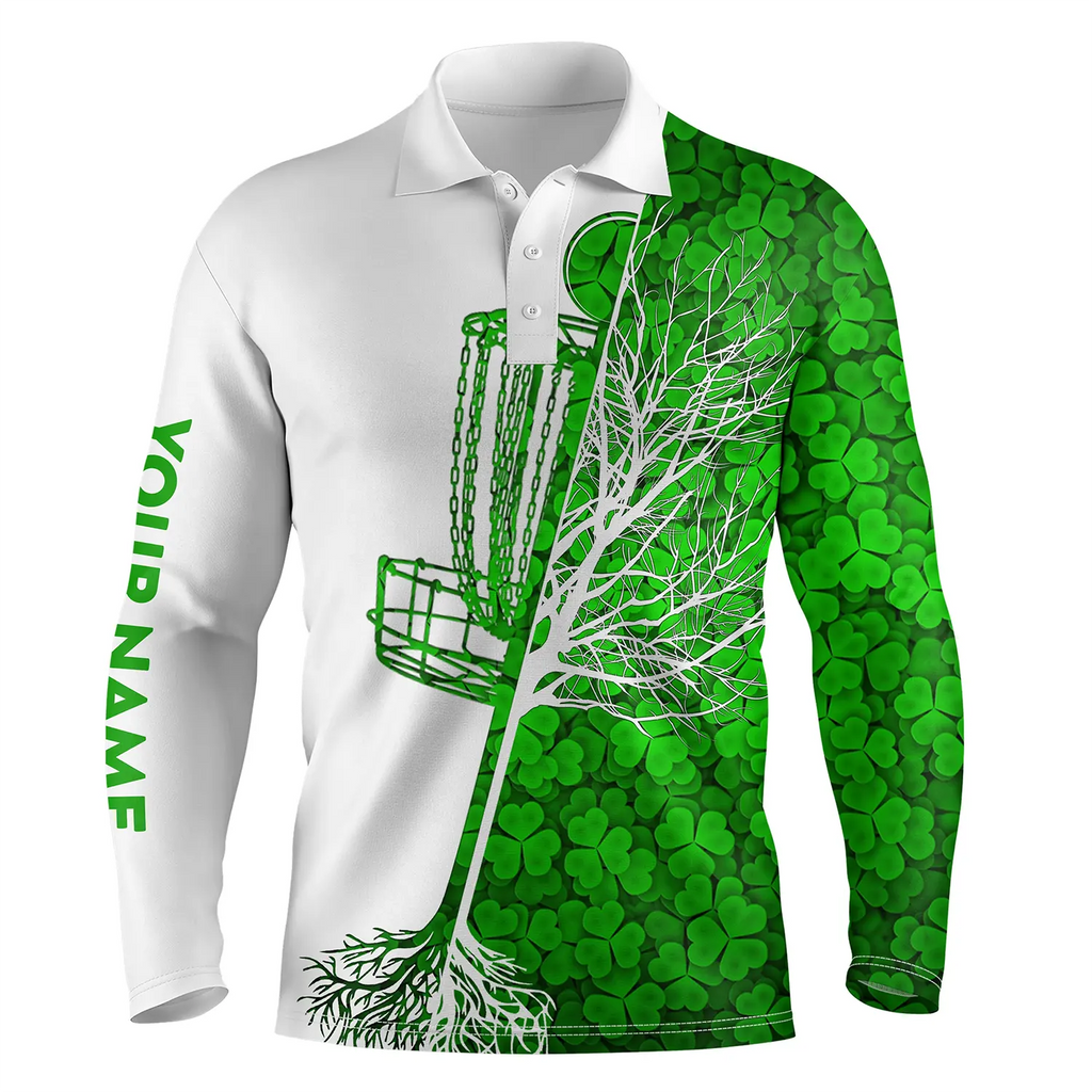 Mens disc golf polo shirt custom Green clover St Patrick's Day pattern –  Myfihu