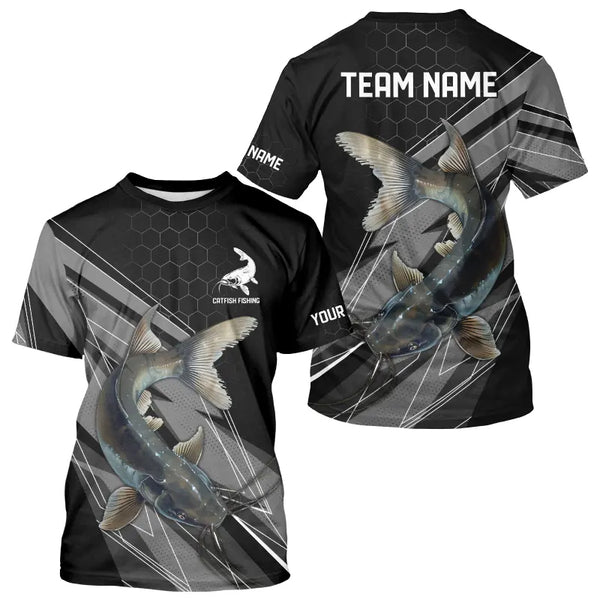 Personalized Black camo Catfish Fishing Jerseys, Catfish Long Sleeve Fishing Tournament Shirts NQS9750