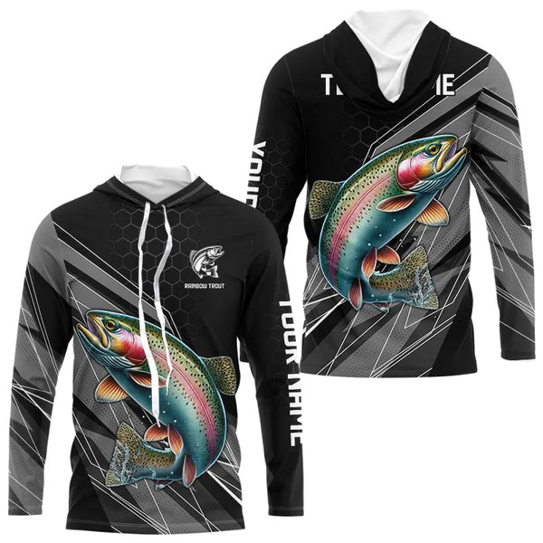 Personalized Black camo Rainbow Trout Fishing Jerseys, Trout Long Sleeve Fishing Tournament Shirts NQS9751