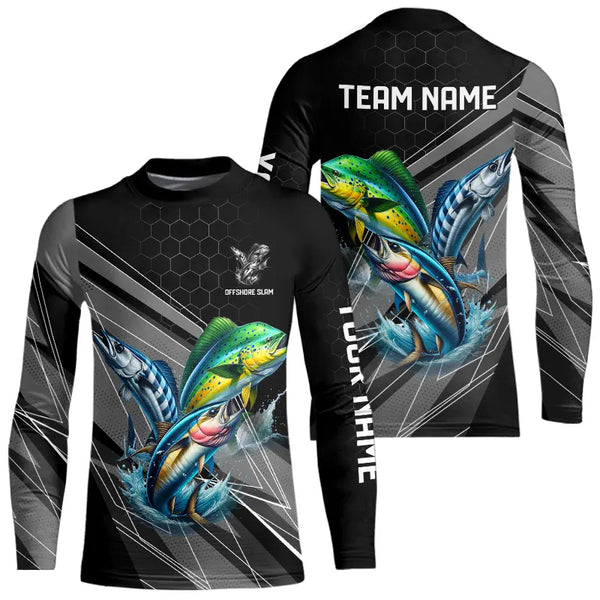 Personalized Black camo Mahi-mahi, Wahoo, Tuna Offshore slam Fishing Jerseys Long Sleeve Fishing Shirt NQS9752
