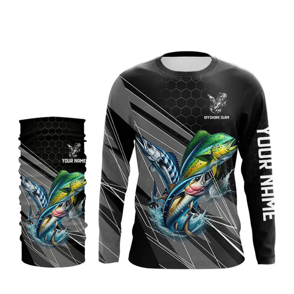Personalized Black camo Mahi-mahi, Wahoo, Tuna Offshore slam Fishing Jerseys Long Sleeve Fishing Shirt NQS9752