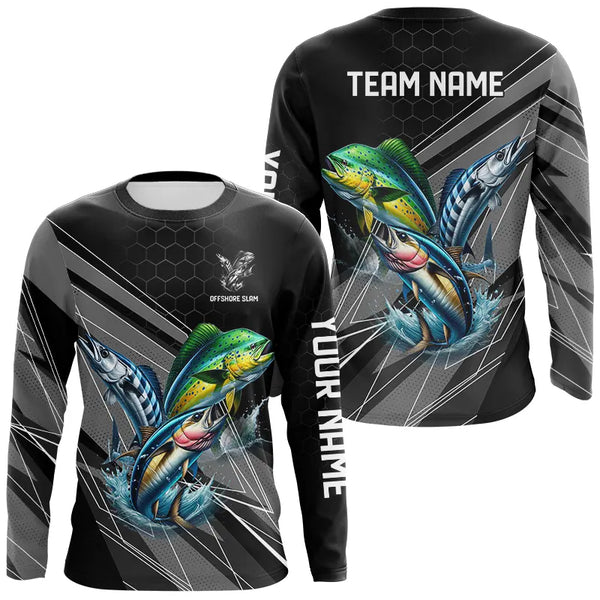 Personalized Black camo Mahi-mahi, Wahoo, Tuna Offshore slam Fishing Jerseys Long Sleeve Fishing Shirt NQS9752