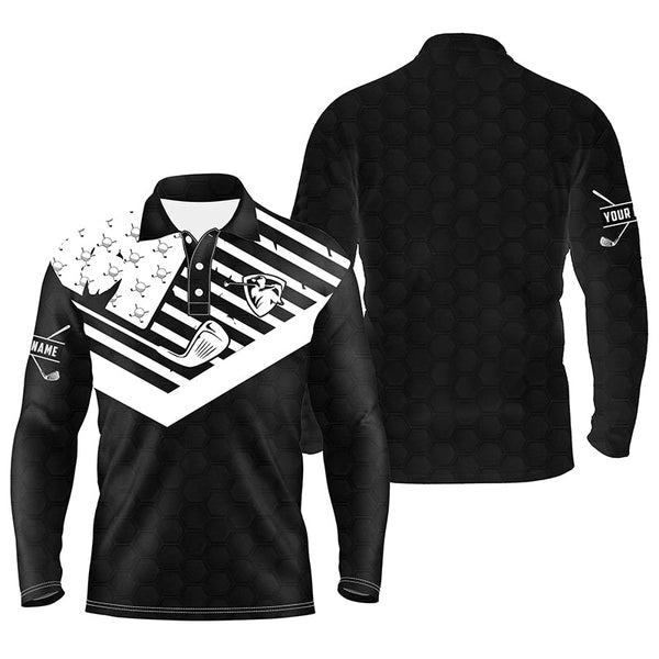 Black white Mens golf polo shirt custom American flag golf clubs patriotic golf polo shirts for men NQS5329