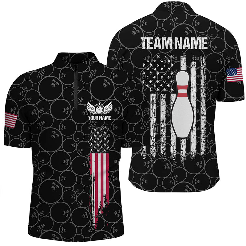 Black retro Mens Bowling Quarter-Zip Shirts Custom vintage American flag team Ladies Bowlers Jerseys NQS6705