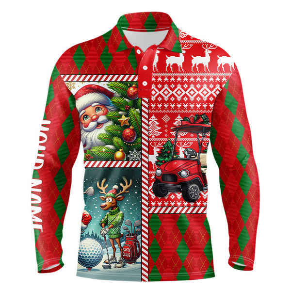 Funny Ugly Christmas argyle pattern Men Golf Polo Shirts Custom Christmas golf shirts for men NQS9032