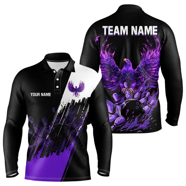 Black and Purple Eagle bowling jerseys Polo, Quarter Zip Shirt for Men Custom Bowling Team shirts NQS9437