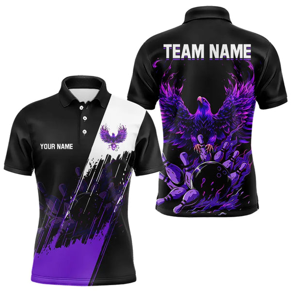 Black and Purple Eagle bowling jerseys Polo, Quarter Zip Shirt for Men Custom Bowling Team shirts NQS9437