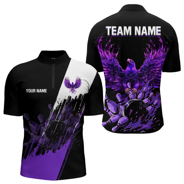 Black and Purple Eagle bowling jerseys Polo, Quarter Zip Shirt for Men Custom Bowling Team shirts NQS9437