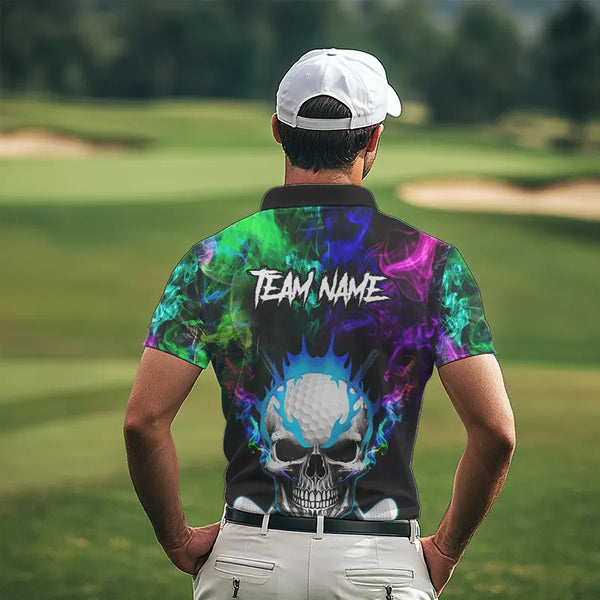 Colorful smoke Skull Golf Polo shirts for Men Custom Team Golf Jerseys, unique golf gifts NQS9610