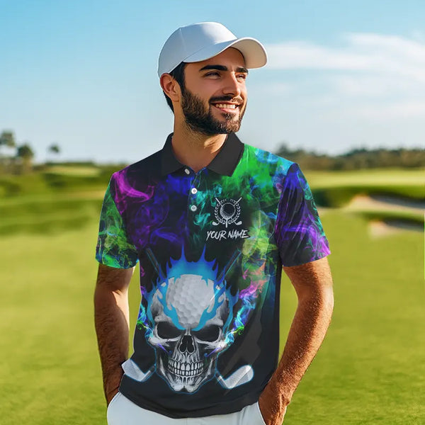 Colorful smoke Skull Golf Polo shirts for Men Custom Team Golf Jerseys, unique golf gifts NQS9610