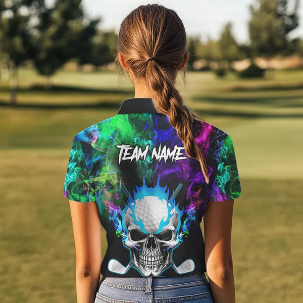 Colorful smoke Skull Golf Polo shirts for Women Custom Team Golf Jerseys, unique golf gifts NQS9610