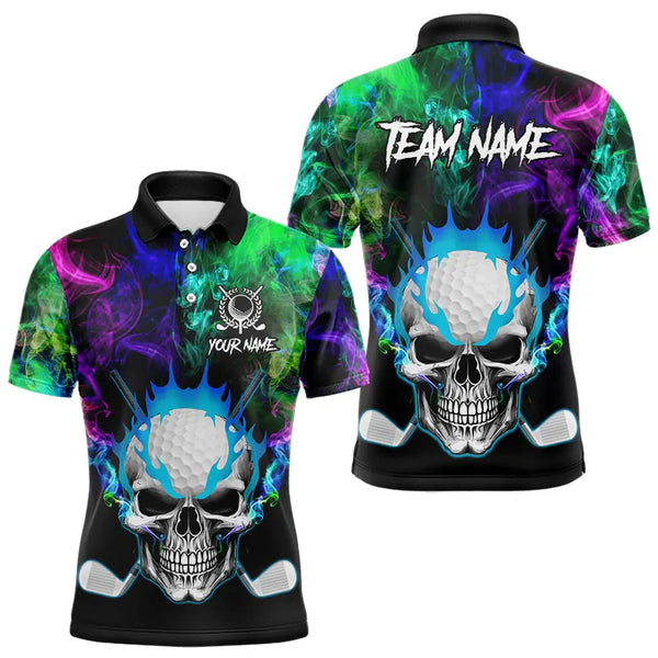 Colorful smoke Skull Golf Polo shirts for Men Custom Team Golf Jerseys, unique golf gifts NQS9610