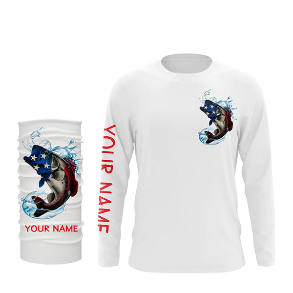 Largemouth Bass fishing American flag patriot Custom fishing Shirts, long sleeve shirts with hood NQS3110