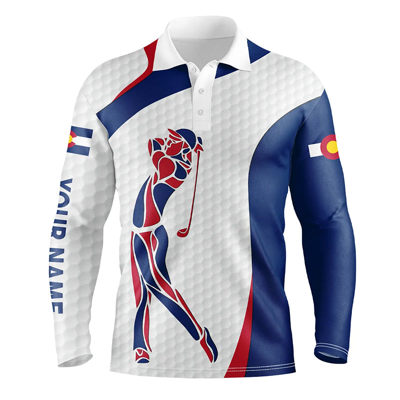 Personalized Colorado flag patriot golf white mens golf polo shirts custom name golf gifts for men NQS7352