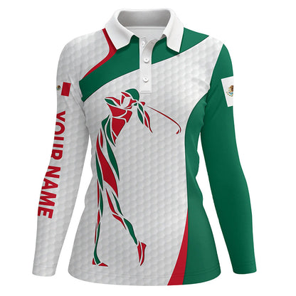Personalized Mexican Flag patriot golf white Womens golf polo shirts custom name golf gifts NQS7354