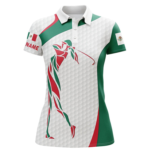 Personalized Mexican Flag patriot golf white Womens golf polo shirts custom name golf gifts NQS7354