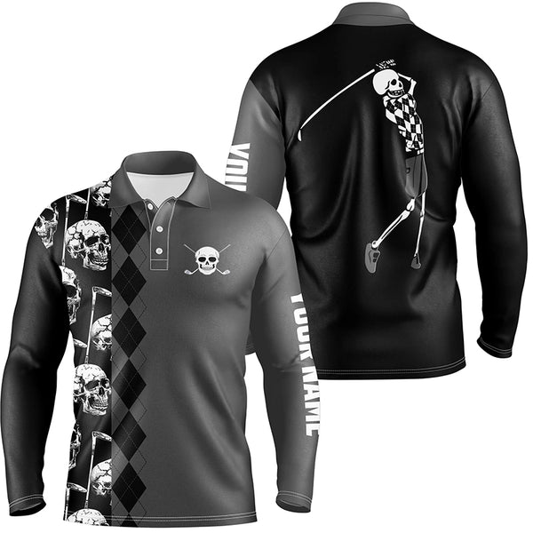 Black skull argyle pattern custom Mens golf polo shirts, best men's golf wear NQS7681