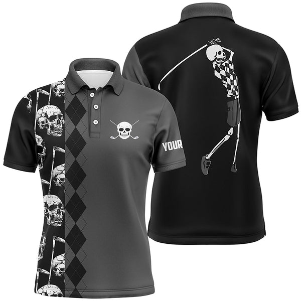 Black skull argyle pattern custom Mens golf polo shirts, best men's golf wear NQS7681