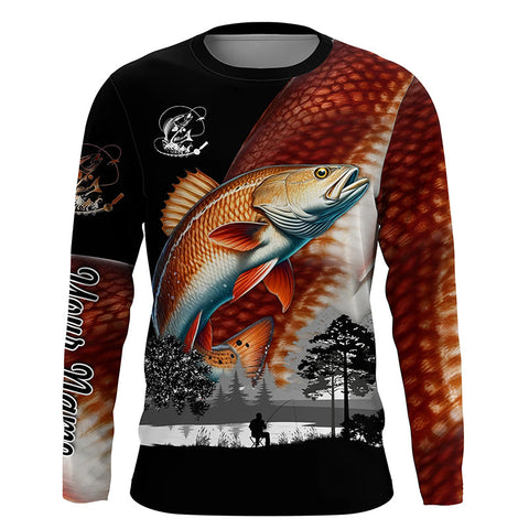 Redfish puppy drum fishing scales Custom name performance anti UV long sleeve fishing shirts jerseys NQS3666