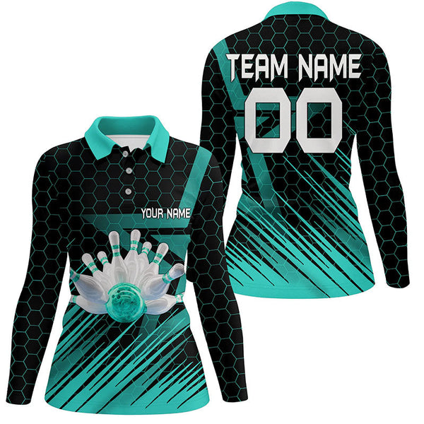 Turquoise Bowling Shirt For women Custom polo Bowling Jersey 3D Bowling Team Shirt For women NQS6224