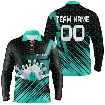 Turquoise Bowling Shirt For men Custom polo Bowling Jersey 3D Bowling Team Shirt For men NQS6224