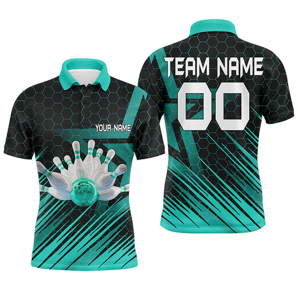 Turquoise Bowling Shirt For men Custom polo Bowling Jersey 3D Bowling Team Shirt For men NQS6224