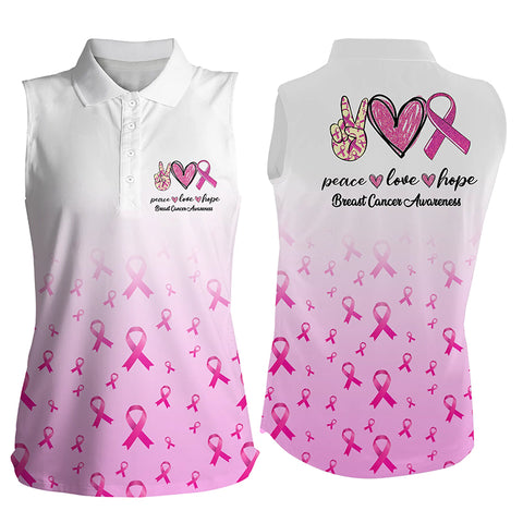 Pink ribbon white Women sleeveless polo Breast Cancer Awareness peace love hope pink golf outfit women NQS6463