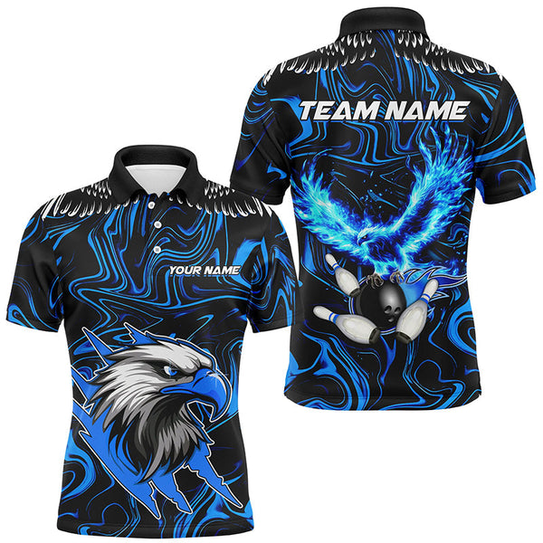 Black and blue camo Flame Eagle Bowling Polo, Quarter Zip shirts for men custom Bowling Team Jerseys NQS8559