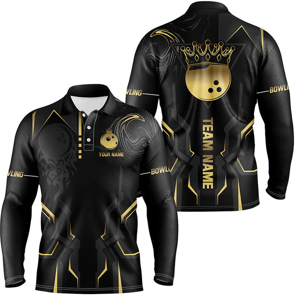 Black and gold Bowling Polo, Quarter Zip Shirts For Men Custom Bowling King Team Jerseys Outfits NQS8564