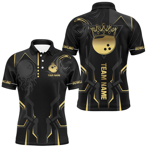 Black and gold Bowling Polo, Quarter Zip Shirts For Men Custom Bowling King Team Jerseys Outfits NQS8564