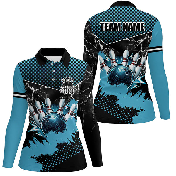 Black and Blue Grunge Lightning Thunder Bowling Shirts For Women Custom Bowling Team League Jerseys NQS8803