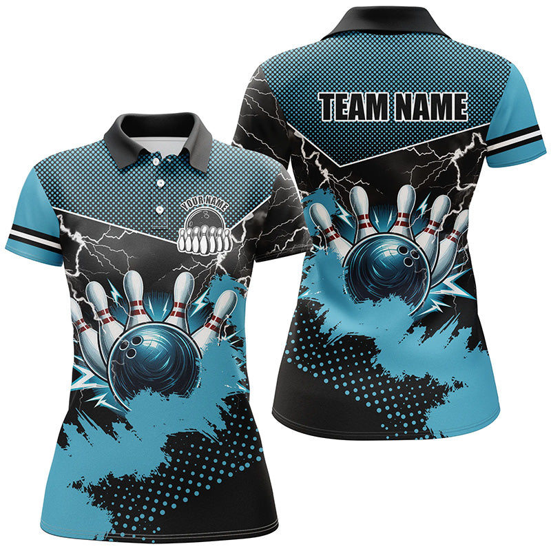 Black and Blue Grunge Lightning Thunder Bowling Shirts For Women Custom Bowling Team League Jerseys NQS8803