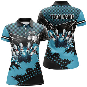 Black and Blue Grunge Lightning Thunder Bowling Shirts For Women Custom Bowling Team League Jerseys NQS8803