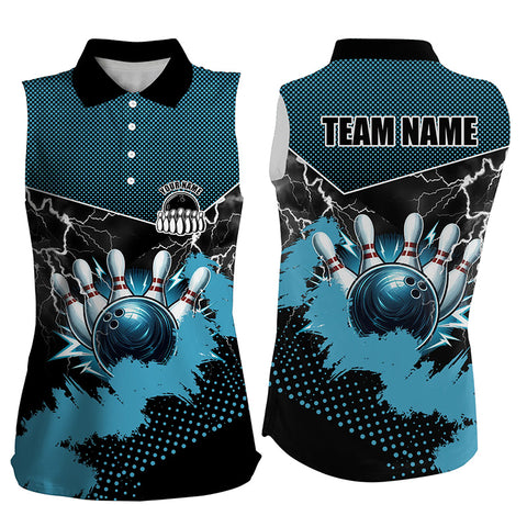 Black and Blue Grunge Lightning Thunder Women sleeveless polo shirt Custom Bowling Team League Jerseys NQS8803